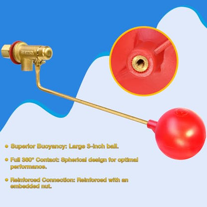Swamp Cooler Float Valve, 1/4" Brass Float Valve for Evaporative Cooler