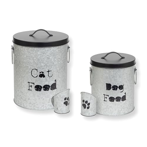 Medium 30lb Cat & Small 20lb Dog Pet Food Storage Canister with Scoop – Durable & Airtight for Freshnesss, Minimalist Design & Recyclable, Medium Metal Container(Combo - Small Dog Bin & Med Cat Bin) - size: Combo - Medium Cat 30lb & Small Dog 20lb