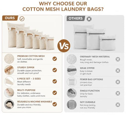 6-Pack Laundry Bags, Durable Cotton Mesh with Sturdy Zipper, Breathable Mesh Fabric, Ideal for Washing Underwear, Pants, Shoes, Socks and Delicate Garments - color: Beige, size: 19.6"L x 15.7"W x 0.2"H