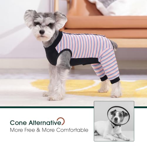 Kuoser Dog Recovery Suit with Anti Licking Rear Leg Sleeve, Purple M - color: Purple Stripes, size: Medium (Back Length: 34cm / 13.38")