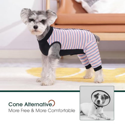 Kuoser Dog Recovery Suit with Anti Licking Rear Leg Sleeve, Purple M - color: Purple Stripes, size: Medium (Back Length: 34cm / 13.38")