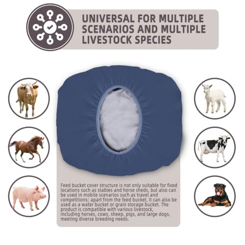 2-5 Gallon Horse Bucket Cover, Waterproof Horse Feed Bucket Cover, Lightweight and Easy to Use (Excluding Bucket, Navy Blue) - color: Navy Blue