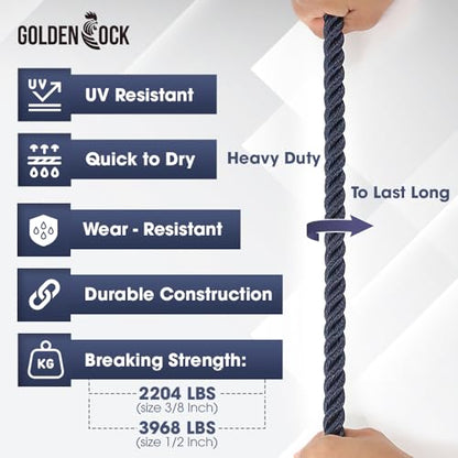 Heavy Duty Twisted PP/Polyester/Nylon Rope, Weather-Resistant & Waterproof Rope for Pool, Marine, Camping, Household Use, Construction & Rigging Applications (Navy, 1/2in X 32FT) - color: Navy, size: 1/2in X 32FT