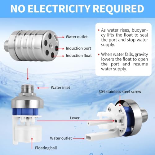 2Pcs Aquapulse Water Float Valve, Stainless Steel 1/2inch to 3/4inch Automatic Water Shut Off Float Valves for Garden Hose, Stock Tank, Water Tanks, Livestock Troughs, Pool, Water Trough