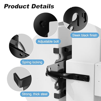 Wooden Fence Gate Latch Heavy Duty Self Locking Gate Hardware for Pool/Garden Gates, Safety Latch, Self Latching Latch for Vinyl/Wood Fences, Black Finish