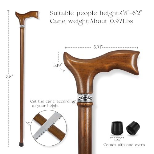 Wooden Walking Cane for Men, Ergonomic Handcrafted Cane, Ash Wood - color: Cane-B Caramel