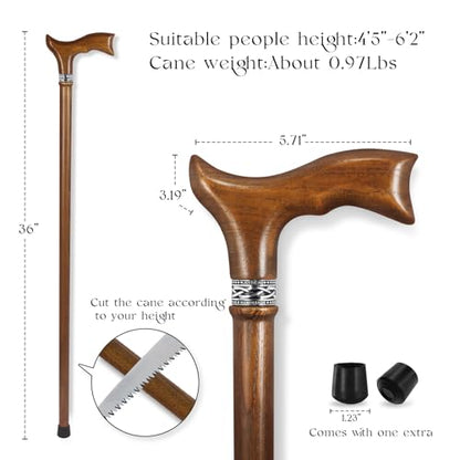Wooden Walking Cane for Men, Ergonomic Handcrafted Cane, Ash Wood - color: Cane-B Caramel