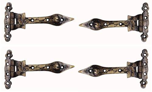 The Metal Magician Black T-Strap Hinges, Pack of 4 Heavy Duty Barn Door Hinges (6.2" x 3.5") for Wooden Fences Heavy Duty, Decorative, Farm Gate Hinge (Antique Brass) - color: 6inch T Hinge Antique Brass