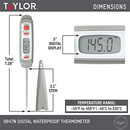 Taylor 9847 Waterproof Digital Instant Read Meat Food Grill BBQ Kitchen Cooking Thermometer, Comes with Sleeve Extender and Lanyard - color: Gray