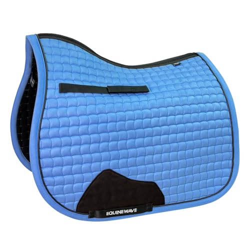 EQUINEWAVE Aria Soft Suede Jump Saddle Pad – Breathable Moisture-Wicking Lining, Shock-Absorbing Cushion, Contoured Spine, English All Purpose Saddle Pad - color: Sky Blue