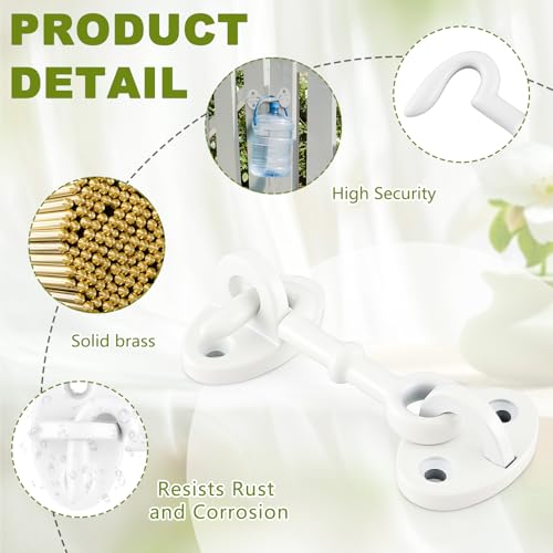 2 Pieces 2.75 Inch Brass Hook and Eye Latch Gate Door Latch, White - color: White, size: 2.75 Inch