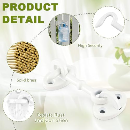 2 Pieces 2.75 Inch Brass Hook and Eye Latch Gate Door Latch, White - color: White, size: 2.75 Inch