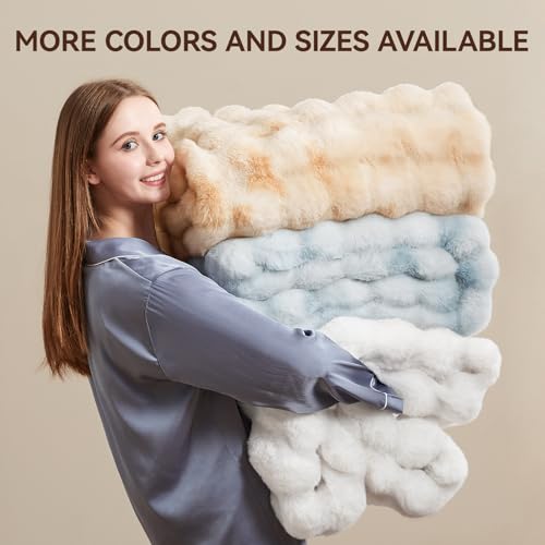 Anysay Faux Fur Throw Blanket, 1000GSM Fluffy Soft Bubble Blanket 60''*80'' - color: Blue, size: Twin
