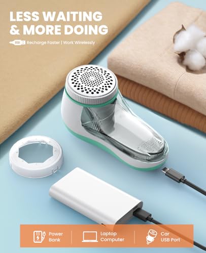 POPCHOSE Fabric Shaver, Lint Shaver with 6-Leaf Blade, Rechargeable - color: Spring Green