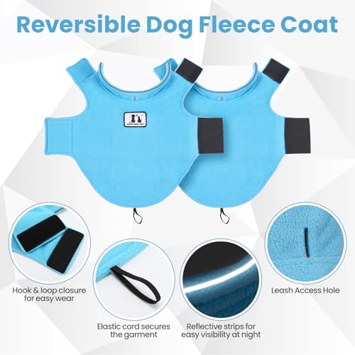 DENTRUN Reversible Dog Winter Coat, Windproof Polar Fleece Reflective Vest - color: Blue, size: Small