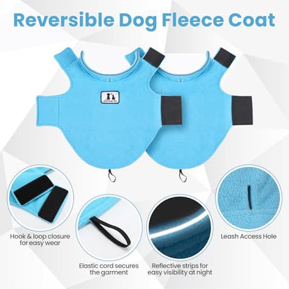 DENTRUN Reversible Dog Winter Coat, Windproof Polar Fleece Reflective Vest - color: Blue, size: Small
