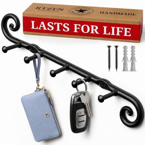 RTZEN Farmhouse Small Key Holder for Wall, Wrought Iron Wall Mount Rack - style: Classic