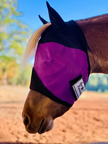 Miniature Horse Ear Cover Fly Mask (Medium 33-38", Purple/Black) - color: Purple/Black, size: Medium 33-38"