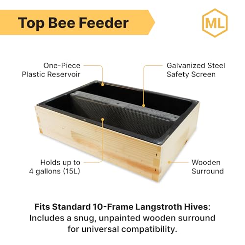 Mann Lake Top Hive Feeder with Unpainted Wood Super, Leakproof Reservoir