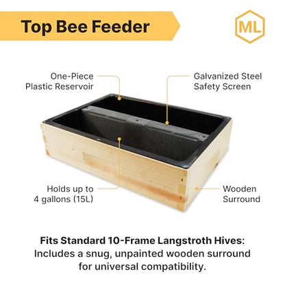 Mann Lake Top Hive Feeder with Unpainted Wood Super, Leakproof Reservoir
