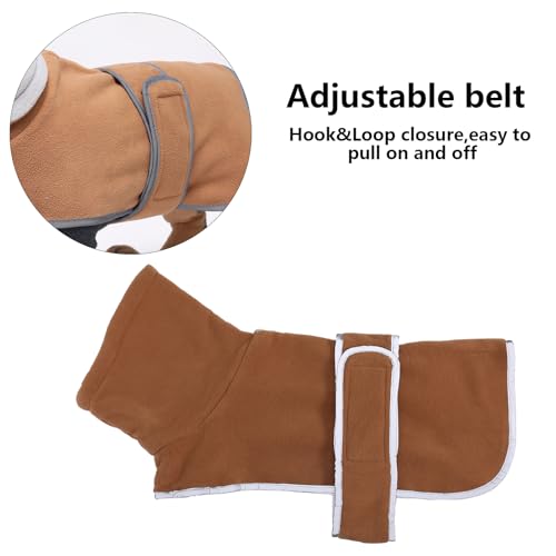 Dachshund Coats Sausage Dog Fleece Coat in Winter Miniature Dachshund Clothes with Hook and Loop Closure high vis Reflective Stripe Safety Brown M - color: Brown, size: Medium(Back: 17"-18"in)