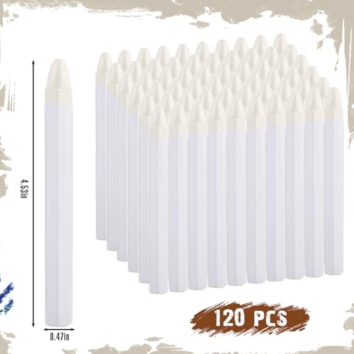 MotiMind 120 Pcs Industrial Lumber Crayons Bulk Wax Tire Marker Construction Marker for Craft Detailed Marking on Lumber Metal Carton Ceramics Concrete Glass Plastic 4.45" x 0.43" (White) - color: White