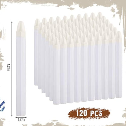MotiMind 120 Pcs Industrial Lumber Crayons Bulk Wax Tire Marker Construction Marker for Craft Detailed Marking on Lumber Metal Carton Ceramics Concrete Glass Plastic 4.45" x 0.43" (White) - color: White