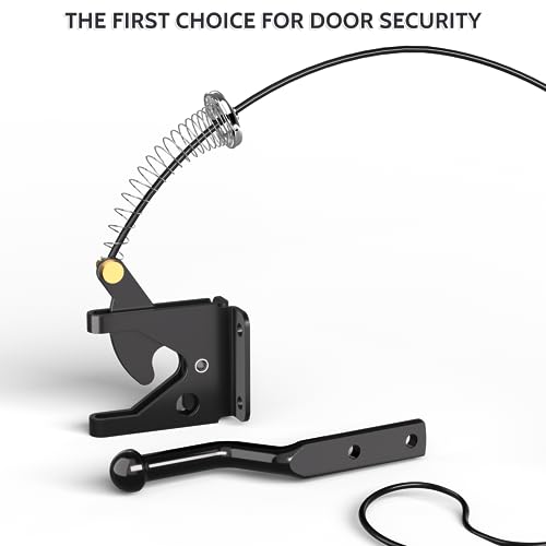 Gate Latch with Spring Cable Pull for Fence Gate - Carbon Steel - Black,Self Locking Fence Gate Latch,Gate Latch for Wooden Fence,Fence Door Latch