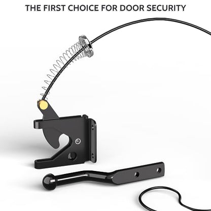 Gate Latch with Spring Cable Pull for Fence Gate - Carbon Steel - Black,Self Locking Fence Gate Latch,Gate Latch for Wooden Fence,Fence Door Latch