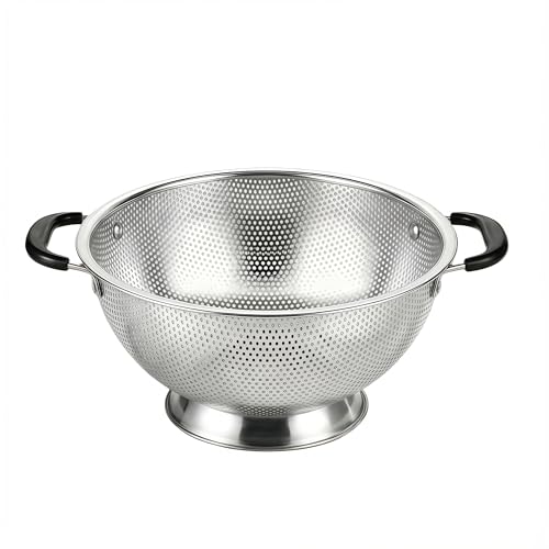 304 Stainless Steel Colander, 3 Quart Micro-Perforated Strainer with Heavy Duty Plastic Handles - Fast Draining Metal Basket for Rinsing Rice, Washing Vegetables, Draining Pasta - Dishwasher Safe - size: 3QT-plus