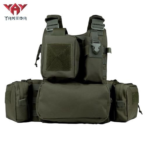 YAKEDA Tactical Training Vest with PALS System - Multi-Pocket Adjustable Straps Quick-Release Buckle for Hunting - color: Green