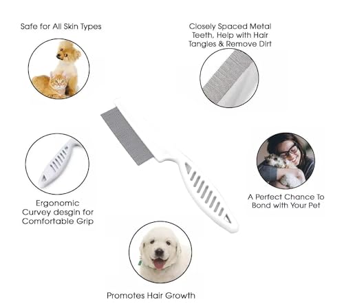 2 Pcs Pet Grooming Comb, Stainless Steel Dog Cat Grooming Combs with Stainless Steel Teeth, Pet Dematting Tools, for Small, Medium & Large Pets