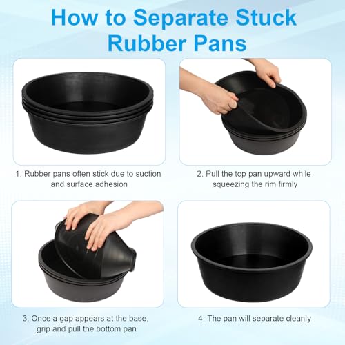 4 Pcs Rubber Feed Pan, 4 Quart 10.6 x 4.1 Inche Livestock Feeding Bucket, Dust Bath Container, Durable Utility Bowl for Horse Cats Dogs Chickens Ducks Goats Pigs and Farm Small Animal.