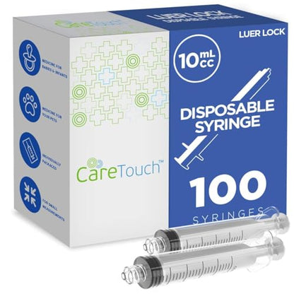 Care Touch Disposable Syringes Without Needle, Luer Lock, 10ml 100 Count