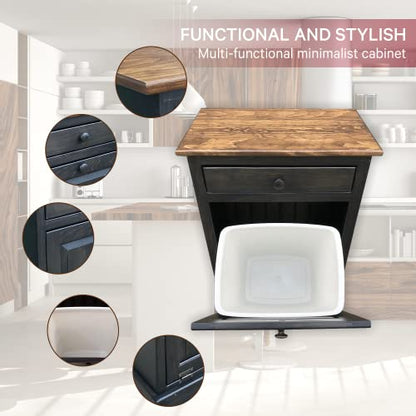 Peaceful Classics Wooden Tilt Out Trash Cabinet with Drawer, Mocha - color: Mocha, style: With Drawer