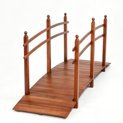 Outvita 7.5Ft Stained Wooden Garden Bridge with Safety Rails - size: 7.5ft-dark brown