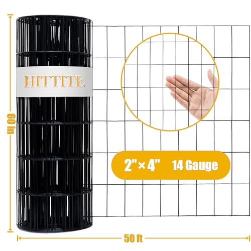 Black PVC Coated Welded Wire Fencing, 60in High x 50ft Long, 2 inch x 4 inch 14GA 2/3/4/5/6 Ft Tall Welded Wire Fence Rolls, Black Metal Garden Fence Wire Roll Garden Fencing for Yard - color: Black, size: 2"x4" 14GA 60" x 50'