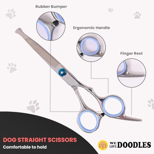 Dog Grooming Scissors Kit with Rounded Blunt Tips, Straight, Curved & Thinning Shears, Tools for Goldendoodles, Poodles & Doodles, Professional Grade Stainless Steel, 4 Pc Set [We Love Doodles] - size: Small