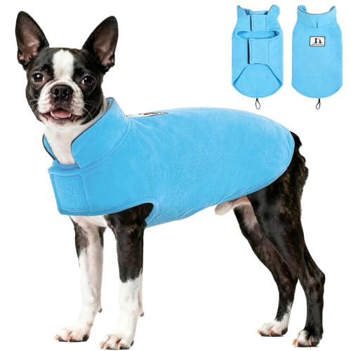 DENTRUN Reversible Dog Winter Coat, Windproof Polar Fleece Reflective Vest - color: Blue, size: Medium
