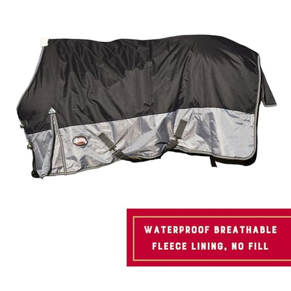 Weaver Equine 600D Premium Turnout Horse Rain Sheet with Fleece Lining, Breathable Waterproof Horse Turnout Sheet, Multi-Purpose Gear, 75", Black