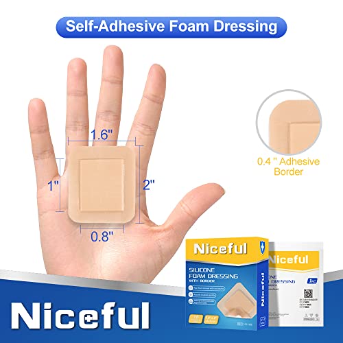 Niceful 10 Count Silicone Foam Dressing 1.6" x 2", Wound Dressing for Minor Surgical Incisions, Abrasions, Absorbent Silicone Bandages for Sensitive Skin, Small Bed Sore Bandages (Pack of 2) - size: 1.6x2 Inch (10 Pcs) (Pack of 2)
