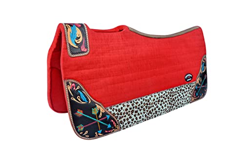 CHALLENGER Horse 32" x 30" Western Contoured Wool Felt Therapeutic Saddle Pad Black 39217 - color: Red Cheetah