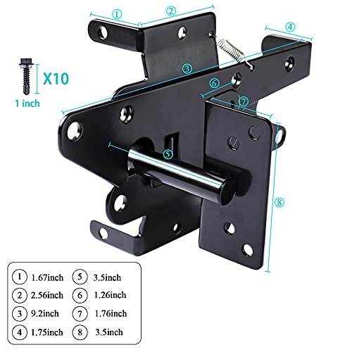 Heavy Duty Gate Latch, Post Mount Automatic Self-Closing Door Latch,for Wooden/Vinyl Fence, Pool,Garden Outdoor, W/Mounting Screws (Black) - color: Black