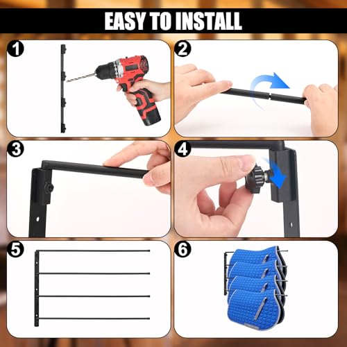 Saddle Pad Rack 4 Bar Wall Mount, Horse Blanket Holder 180 Degree Swing Rack Arms Saddle Rack Wall Mount for English Saddle Pad Storage Various Accessories (15.8 x 23.6 Inch)