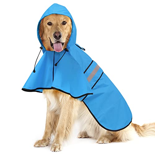 Reflective Dog Rain Coat - Waterproof Adjustable Pet Raincoat Jacket, Lightweight Hooded Dog Rain Coat Poncho for Small to X- Large Dogs and Puppies (Blue, X-Large) - color: Blue, size: X-Large