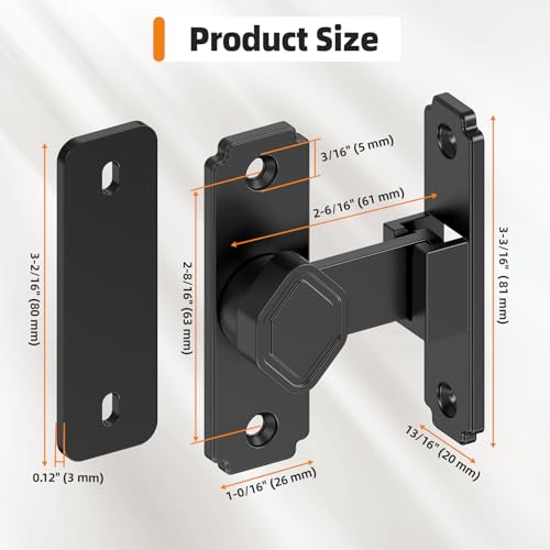 Sliding Barn Door Lock, 90 Degree Flip Security Gate Latch - color: Black-2 Pcs