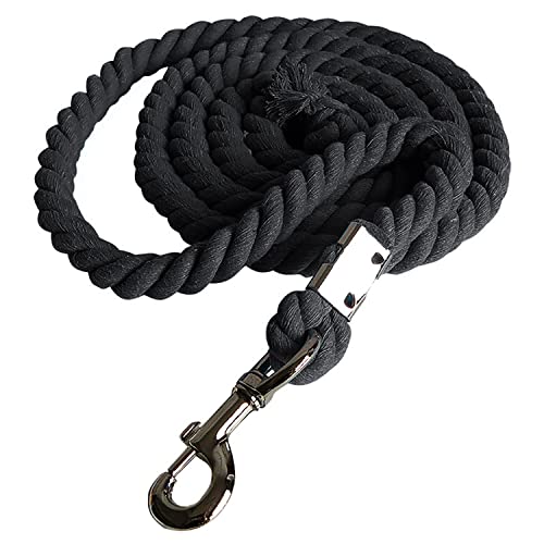 Cotton Lead Rope for Horses, 6.56 ft 4/5 in, Triple-Strand Black, Bolt Snap - color: Black