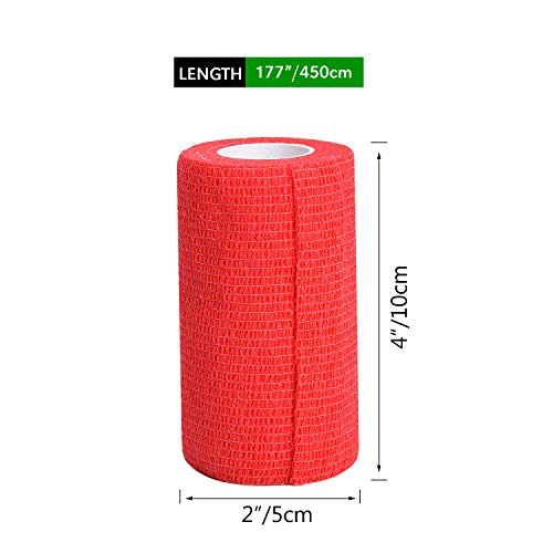 TOBWOLF 12PCS Self Adhesive Bandage, 4" x5yd / 10cmx4.5m Elastic Cohesive Bandage Wrap, Breathable Sports Tape, Medical Sport Wrap for Wrist, Ankle, Knee, Leg, Sprains & Swelling - Red - color: Red