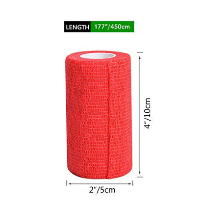 TOBWOLF 12PCS Self Adhesive Bandage, 4" x5yd / 10cmx4.5m Elastic Cohesive Bandage Wrap, Breathable Sports Tape, Medical Sport Wrap for Wrist, Ankle, Knee, Leg, Sprains & Swelling - Red - color: Red