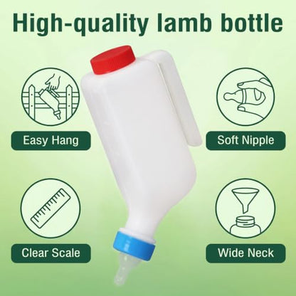 Lamb Bottle Goat Nipples 800ml Baby Goat Nursing Bottles & Replacement Nipples Hang Upside Down Livestock Milk Bottle Bottles for Fawns Sheep (2pcs Bottles+2pcs Nipples) - color: 2pcs bottles+2pcs Nipples
